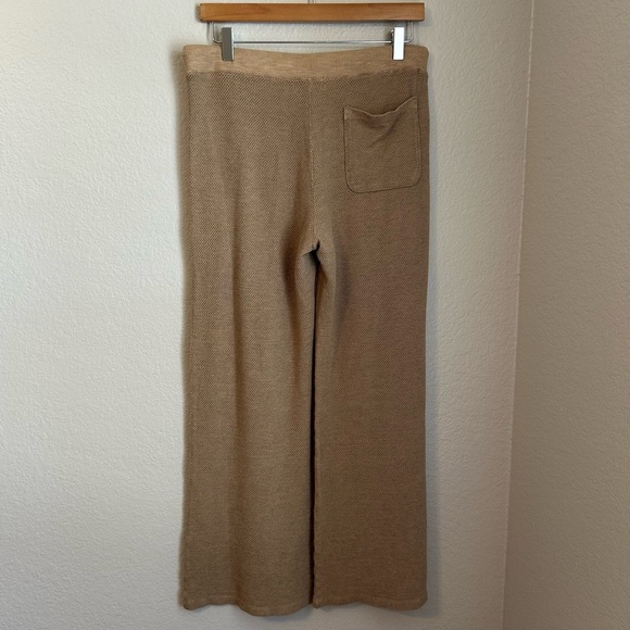 NWT, Monrow Women’s Wide Leg Mesh Lounge Crop High Rise Pants in Tan, Medium - Picture 4 of 10